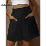 Cotton And Linen Wear High - Waisted Shorts With Buds Black / S