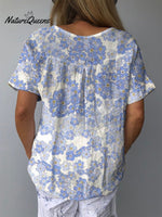 Fresh Little Orchids Women’s Print Casual Cotton And Linen Shirt