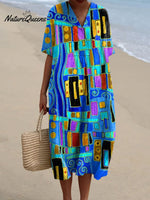 Women's AbstrctArt Print Flowy Dress