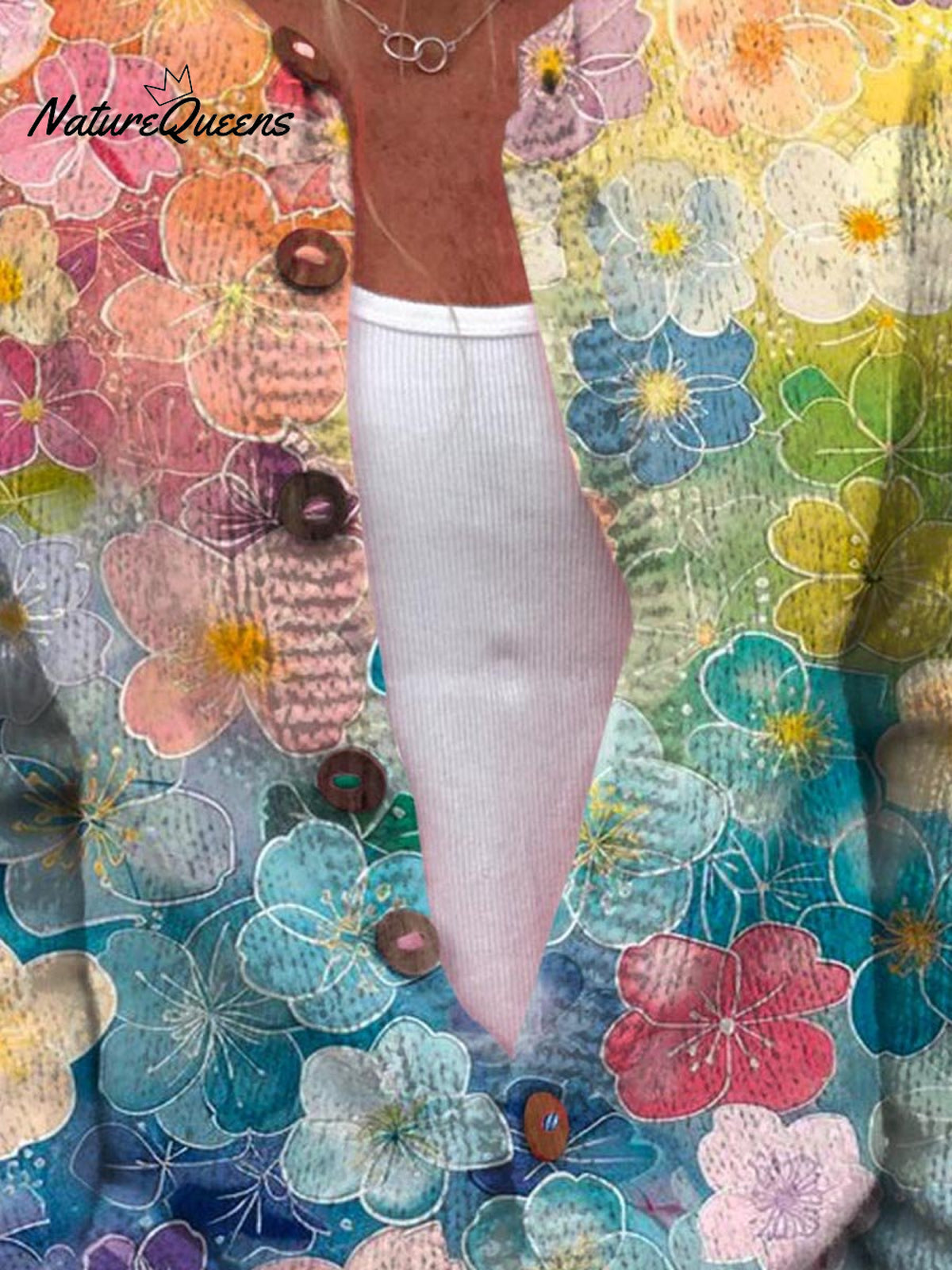 Women's Lovely Floral Art Print Buttoned Cardigan Sweater