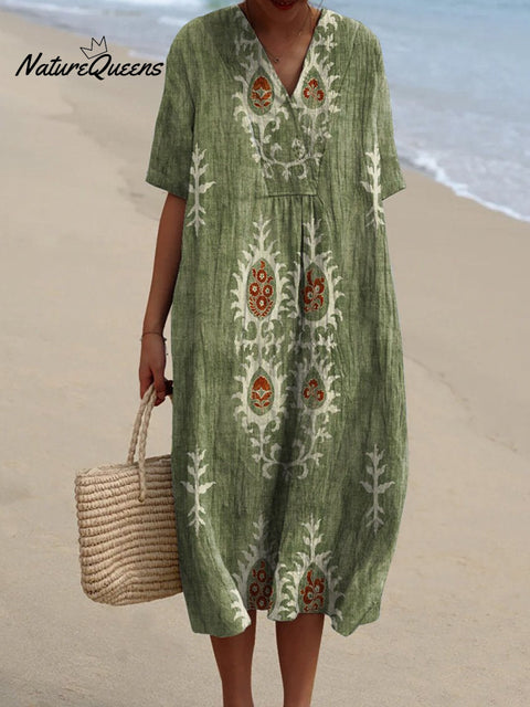 Women's Vintage Floral Ethnic Art Print Casual Flowy Dress