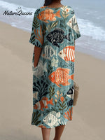 Women's Vintage Lovely Fish Art Print Flowy Dress