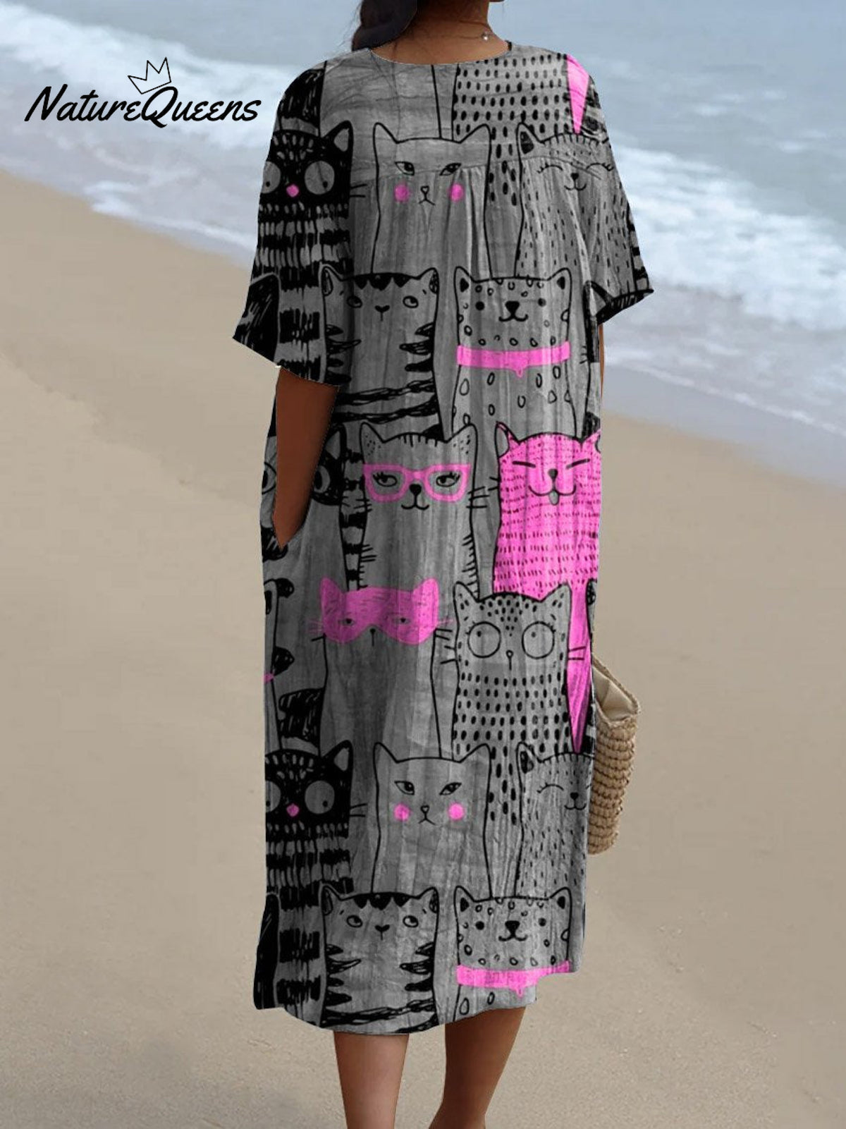 Women's Vintage Lovely Cats Art Print Flowy Dress