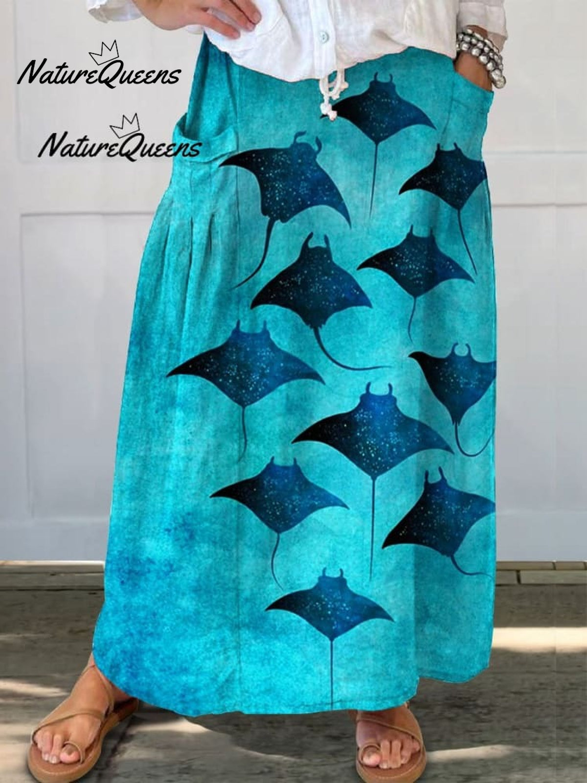 Women's Vintage Manta Rays Art Print Casual Cotton Shirt