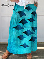 Women's Vintage Manta Rays ArtLinen Pocket Skirt