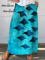 Women's Vintage Manta Rays Art Print Casual Cotton Shirt