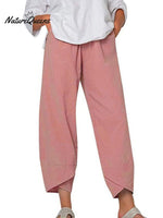 Women's Solid Color Loose Elegant Casual Simple Cotton And Linen Ninth Pants