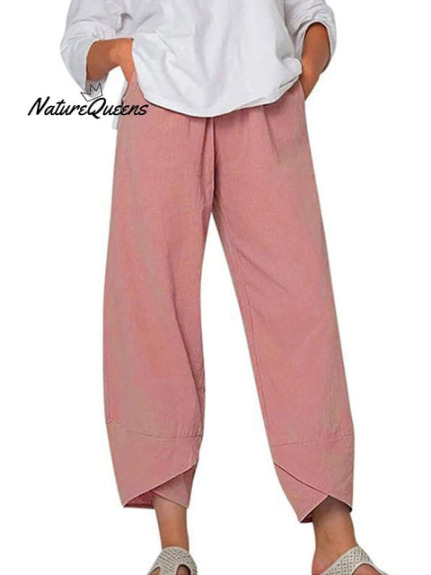 Women's Solid Color Loose Elegant Casual Simple Cotton And Linen Ninth Pants