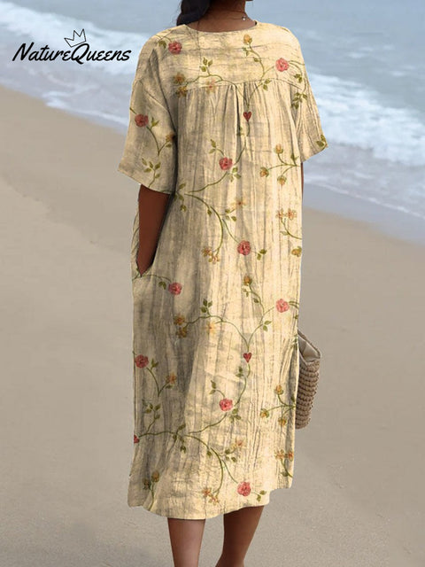 Women’s Retro Floral Art Print Casual Flowy Dress