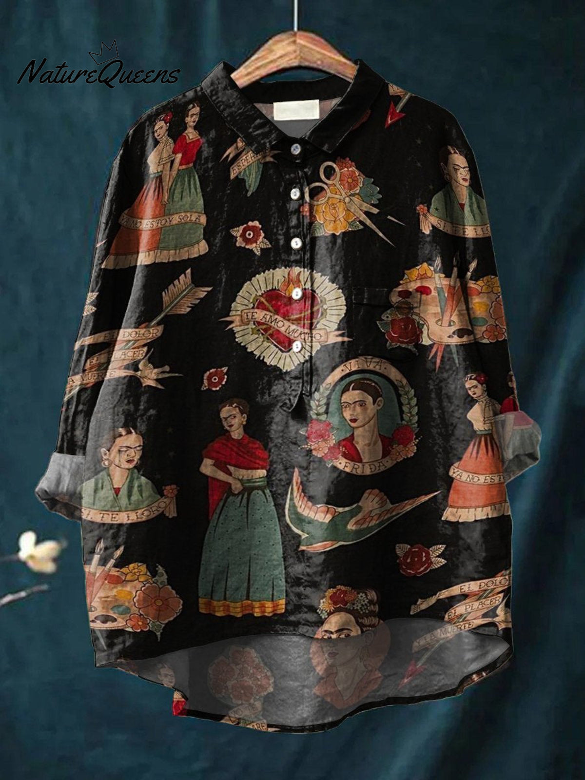 Artist Frida Decorative Patterns Casual Cotton And Linen Shirt