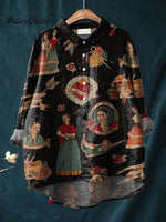 Artist Frida Decorative Patterns Casual Cotton And Linen Shirt
