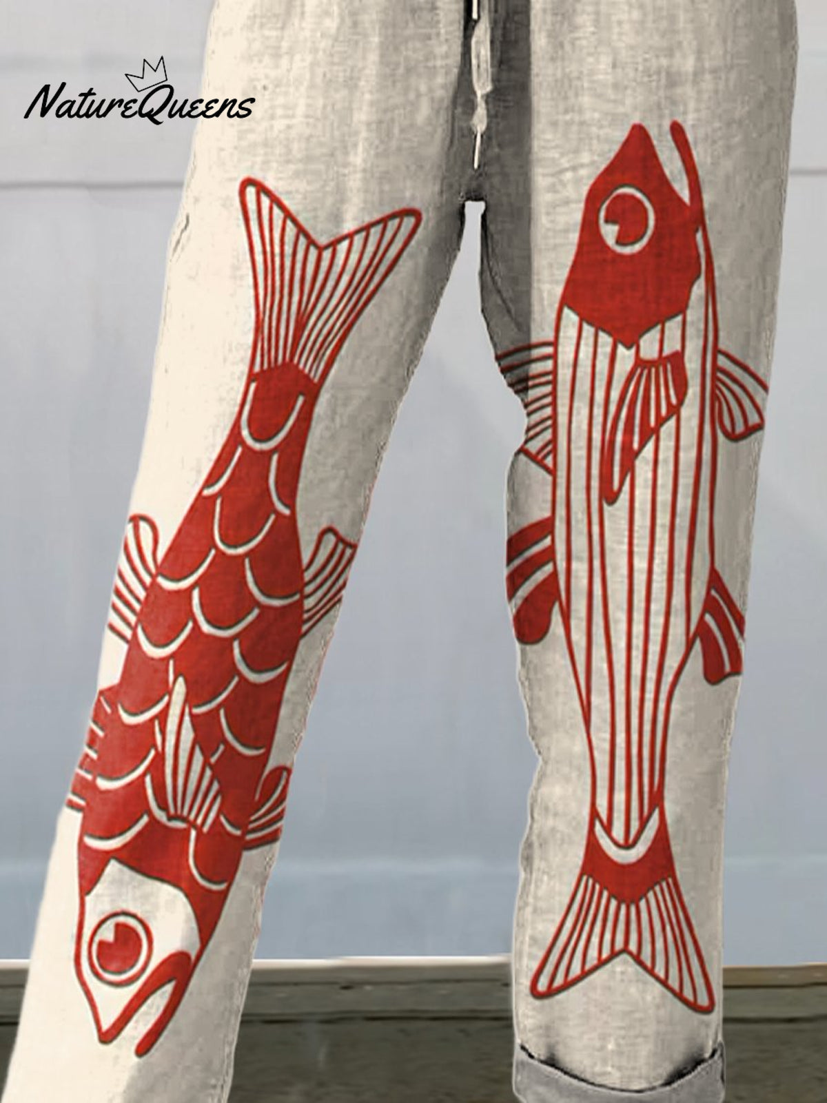 Women's Red Fish Vintage Art Printed 100%Cotton Casual Pants