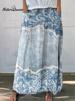 Women’s Denim Texture Casual Print Linen Elastic Waistband Pocket Skirt