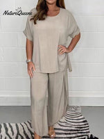 Women's Solid Color Cotton And Linen Short-sleeved Two-piece Suit