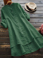 Women's Solid Color Loose Elegant Casual Cotton And Linen Shirt Dress