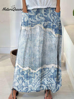 Women’s Denim Texture Casual Print Linen Elastic Waistband Pocket Skirt