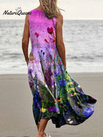 Women’s Flowers Pocket Pinafore Linen Dress