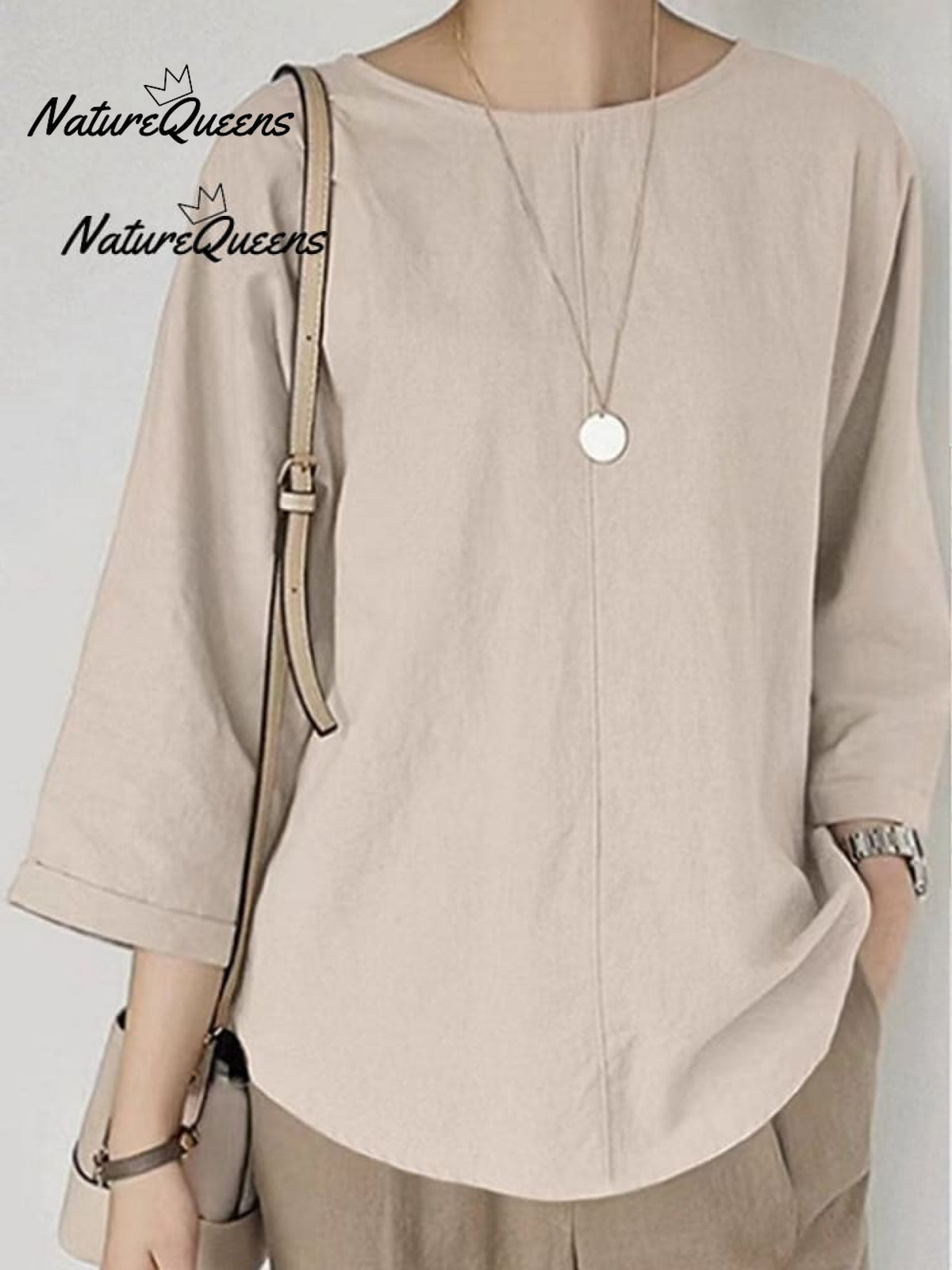 Women's Solid Color Loose Elegant Casual Cotton And Linen T-Shirt