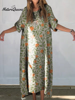 Women’s Lovely Floral Art Print Linen Cotton Buttons Dress