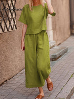 Women’s Solid Color Short Sleeve Suit Green / S