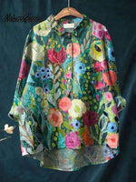 Women's Vintage Flower Casual Cotton Linen Shirt