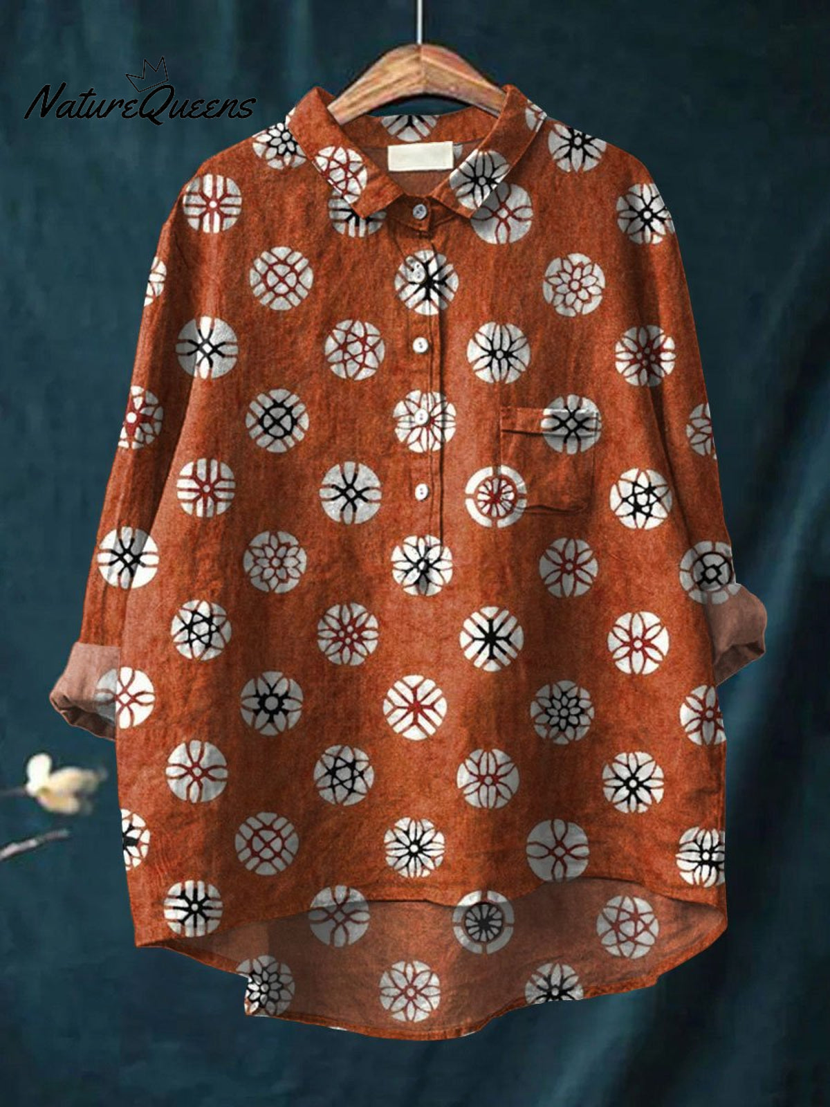 Women's Japanese Art Print Casual Cotton And Linen Shirt