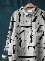 Dachshund Art Print Casual Cotton And Linen Shirt