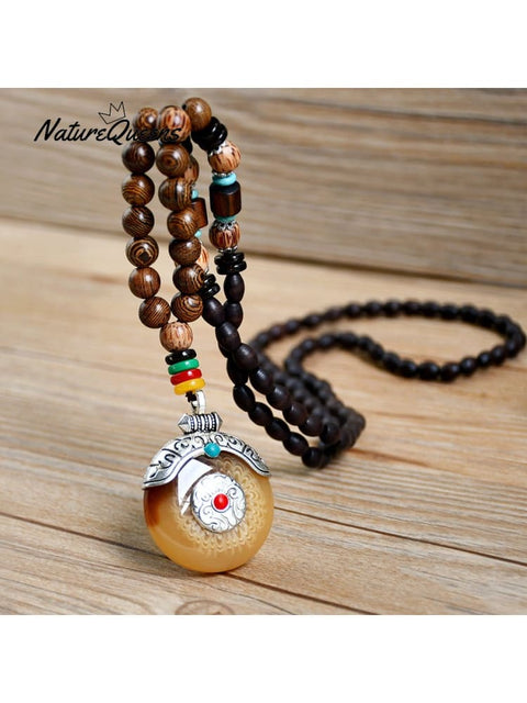 Handmade Pendant Wooden Bead Necklace 11 / Onesize