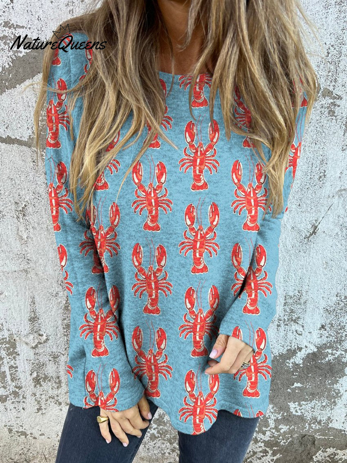 Lobster Repeat Pattern Printed Women's Button Back Casual Knitted Shirt