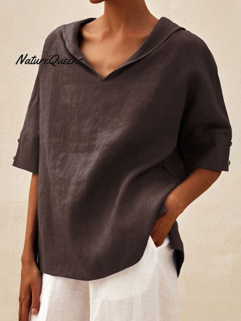 Women’s Casual Linen V-Neck Shirt Brown / S