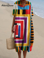 Women's Abstract Geometry Watercolor Splash Fluid Art Print Flowy Dress