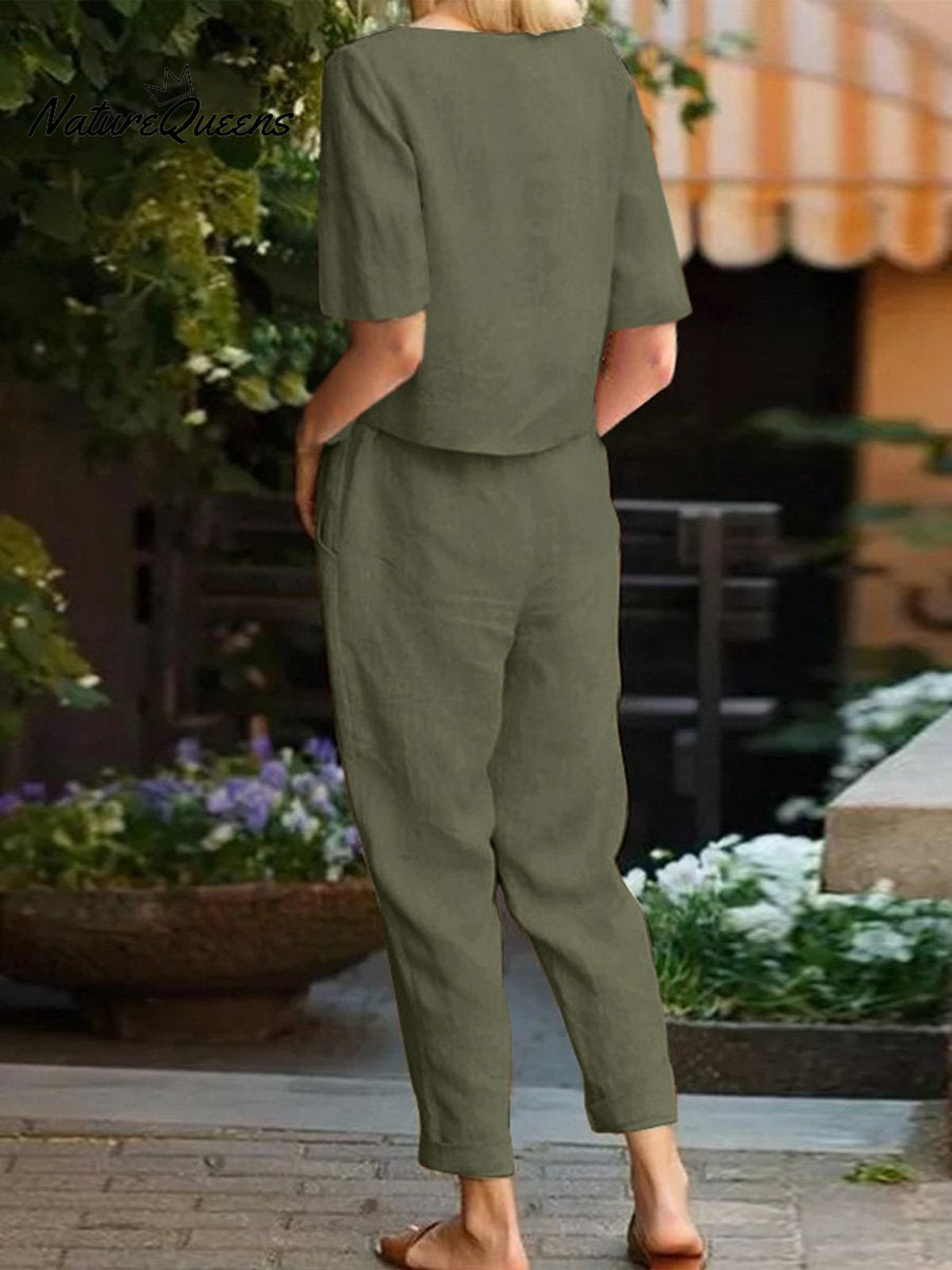 Cotton And Linen Summer Half - Sleeve Oversized Homewear Suit