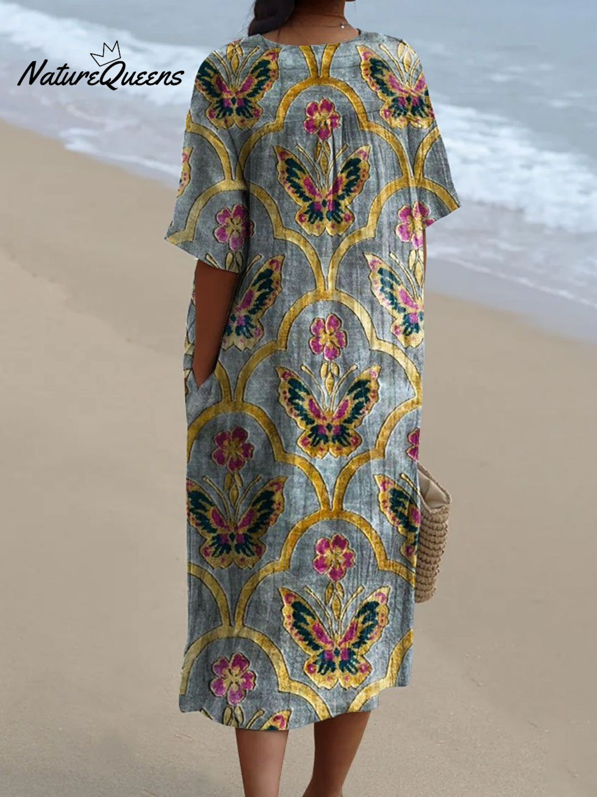 Women's Vintage Lovely Butterflies Art Print Flowy Dress