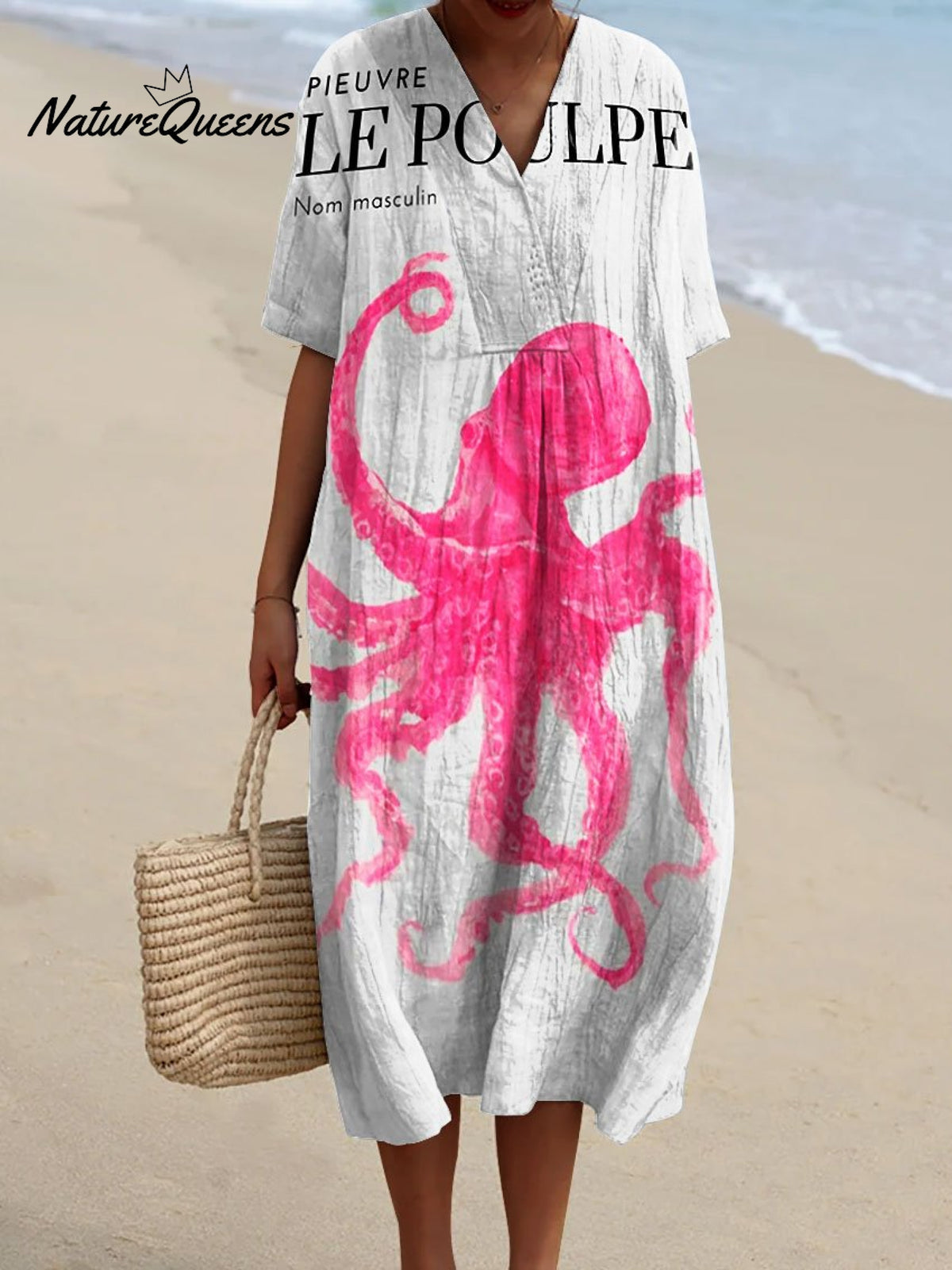 Women's Vintage Le Poulpe Octopus Art Print Flowy Dress