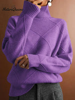 Women's Solid Color Stylish Long-sleeved Loose turtleneck Warm Casual Knitted Sweater