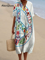 Women's Vintage Peace Art Print Flowy Dress