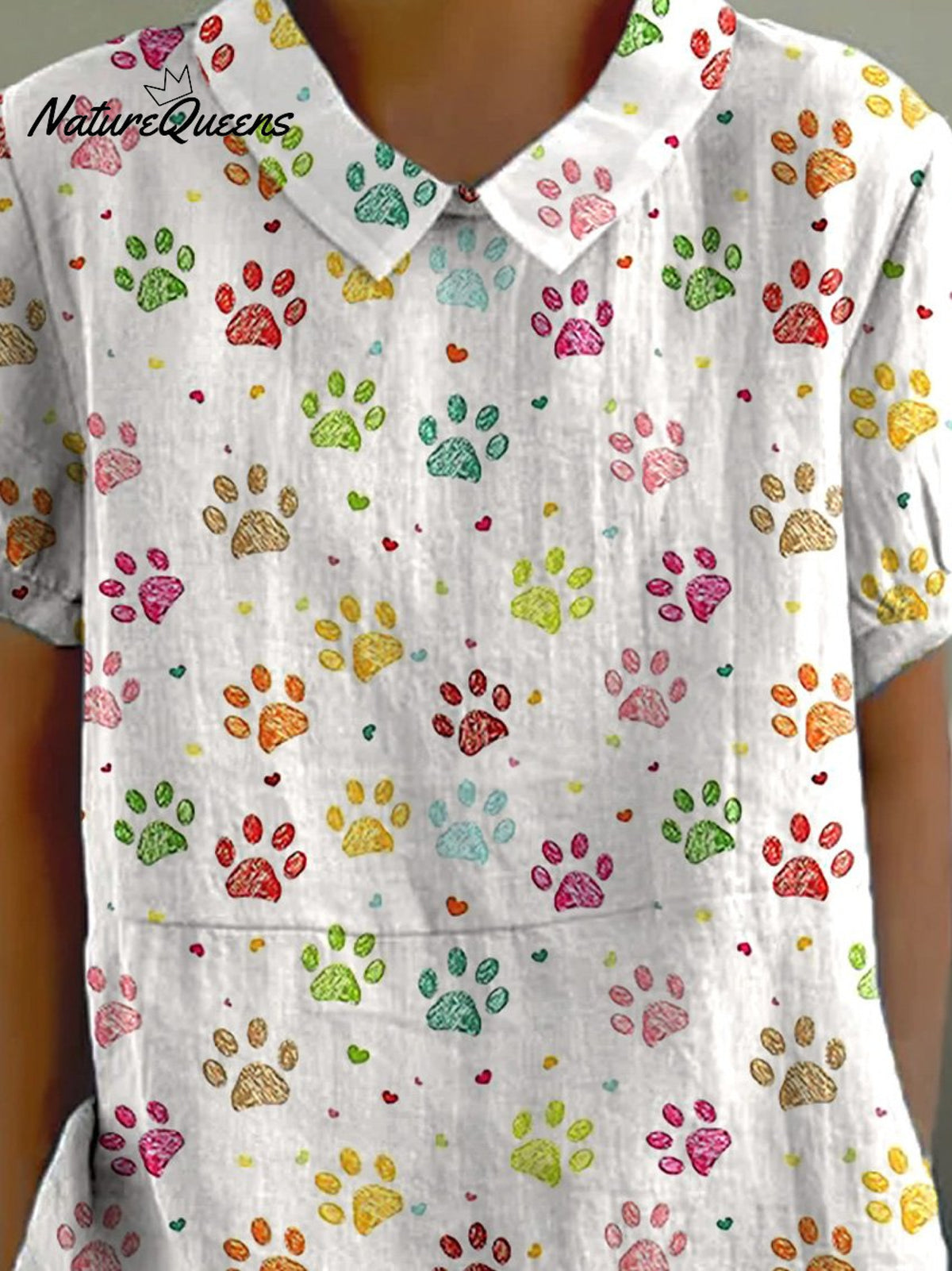 Lovely Animal Paws Pattern Printed Women's Casual Cotton And Linen Shirt