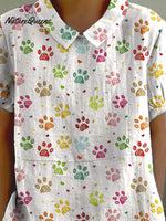 Lovely Animal Paws Pattern Printed Women's Casual Cotton And Linen Shirt