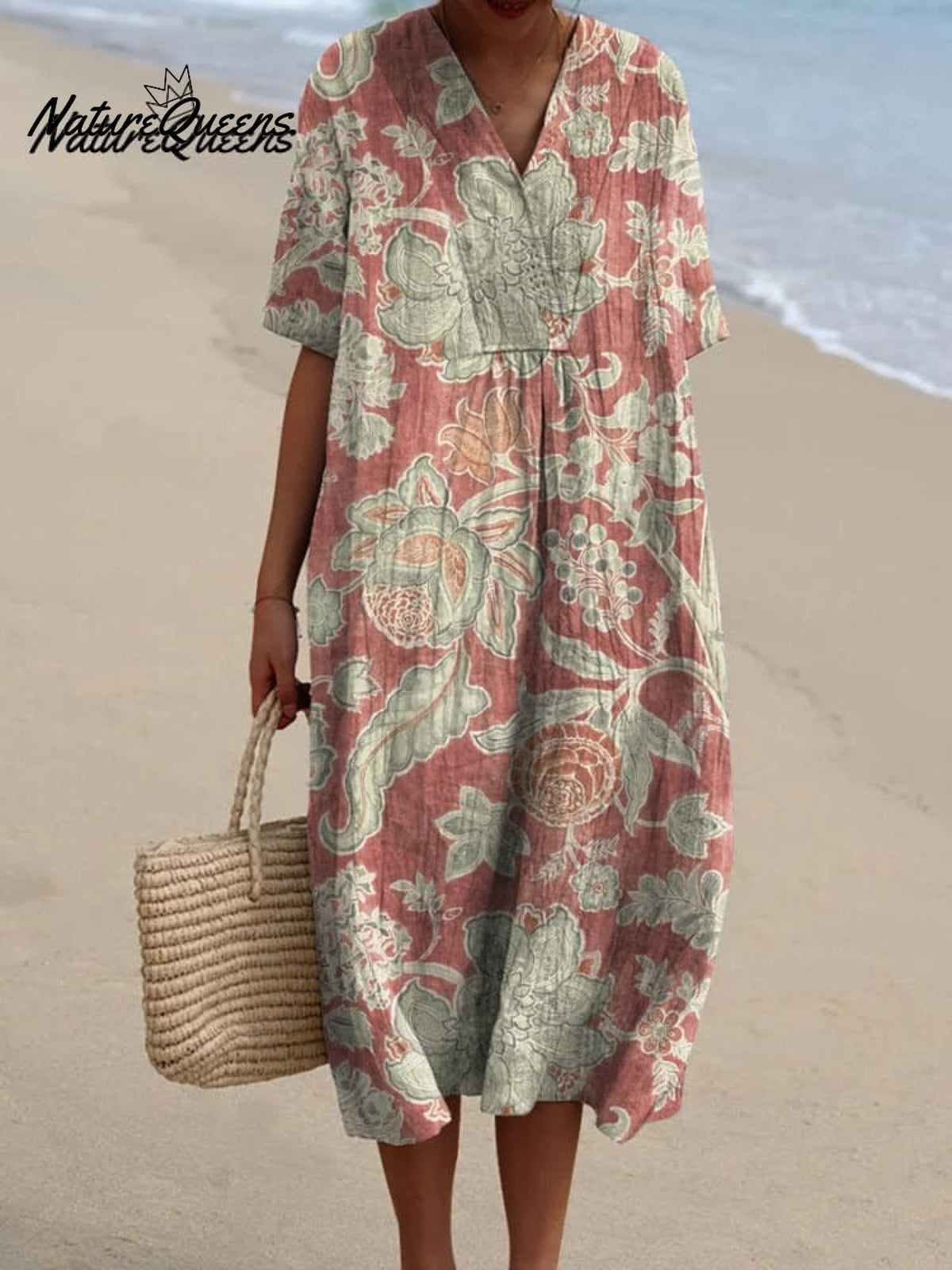 Women's Vintage Printed Pocket Cotton Dress