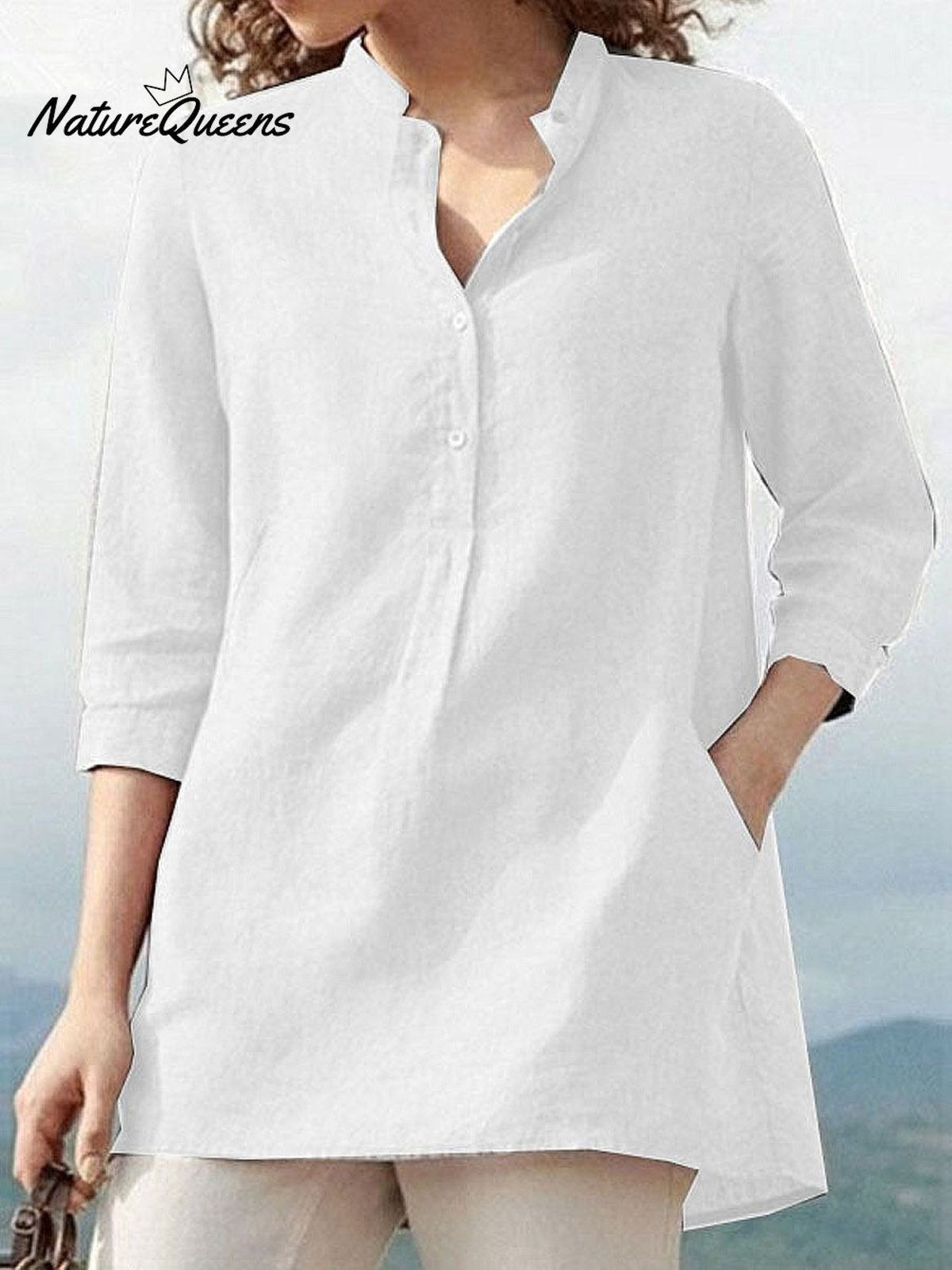 Women's Solid Color Loose Elegant Casual Cotton And Linen Shirt