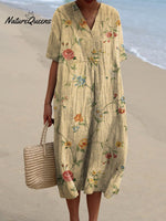 Women’s Retro Floral Art Print Casual Flowy Dress Multicolor / S