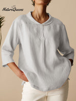 Women’s Casual Linen Cotton 3/4 Sleeve Shirt White / S