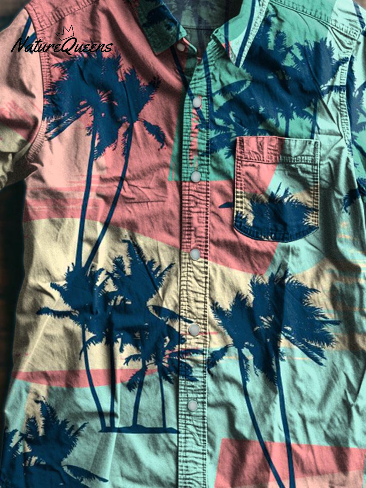 Vintage Palm Tree Print Casual 100% Cotton Shirt