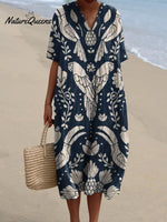 Women's Vintage Ethnic Lovely Birds Art Print Flowy Dress