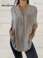 Women’s Casual Sequin Patchwork Shirt Grey / S