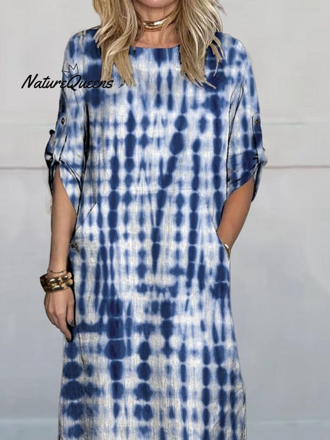 Women’s Art Print Comfortable Linen Pocket Dress