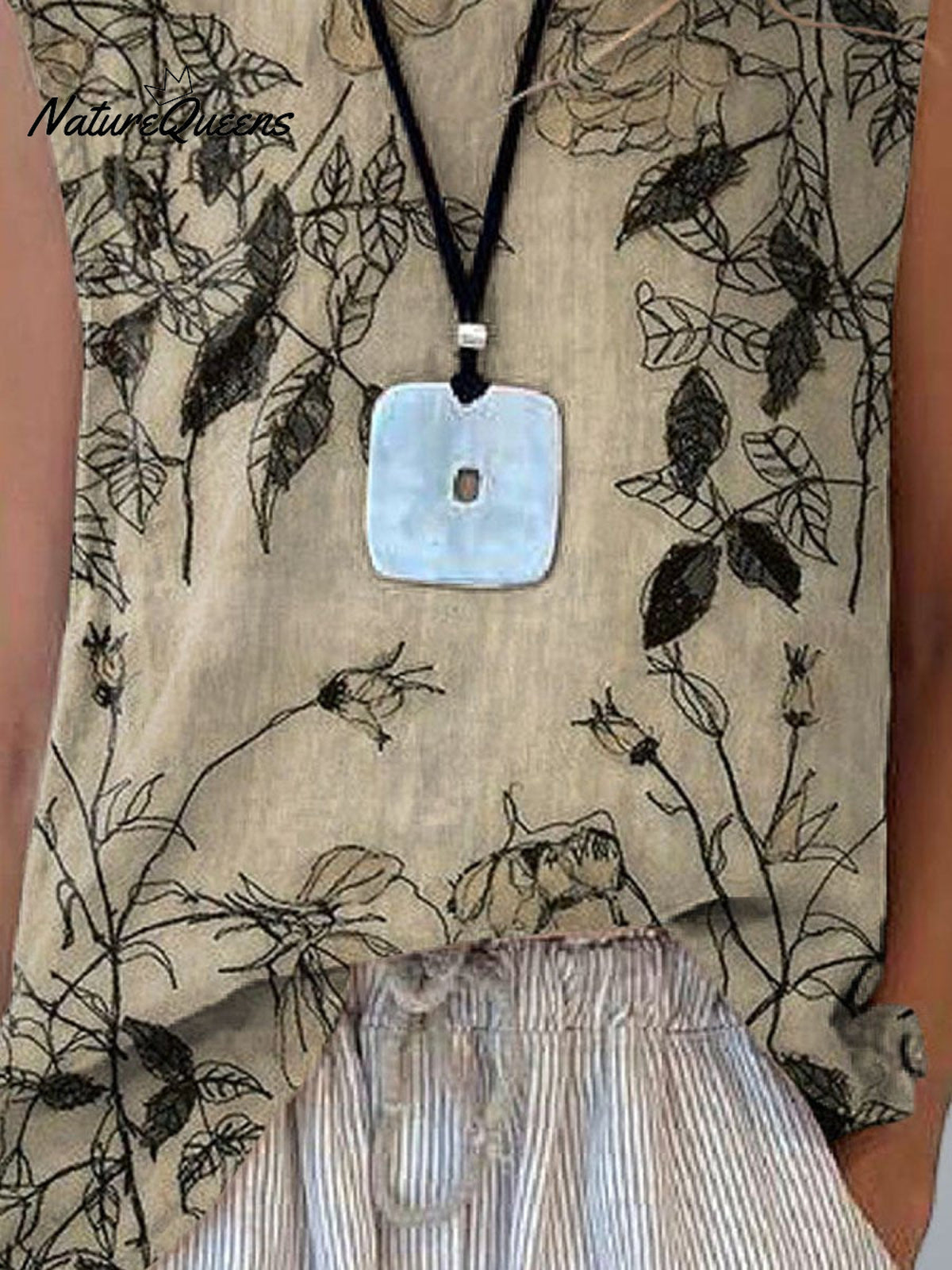 Women’s Retro Elegant Floral Art Print Casual Cotton And Linen Tank Top