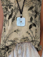 Women’s Retro Elegant Floral Art Print Casual Cotton And Linen Tank Top