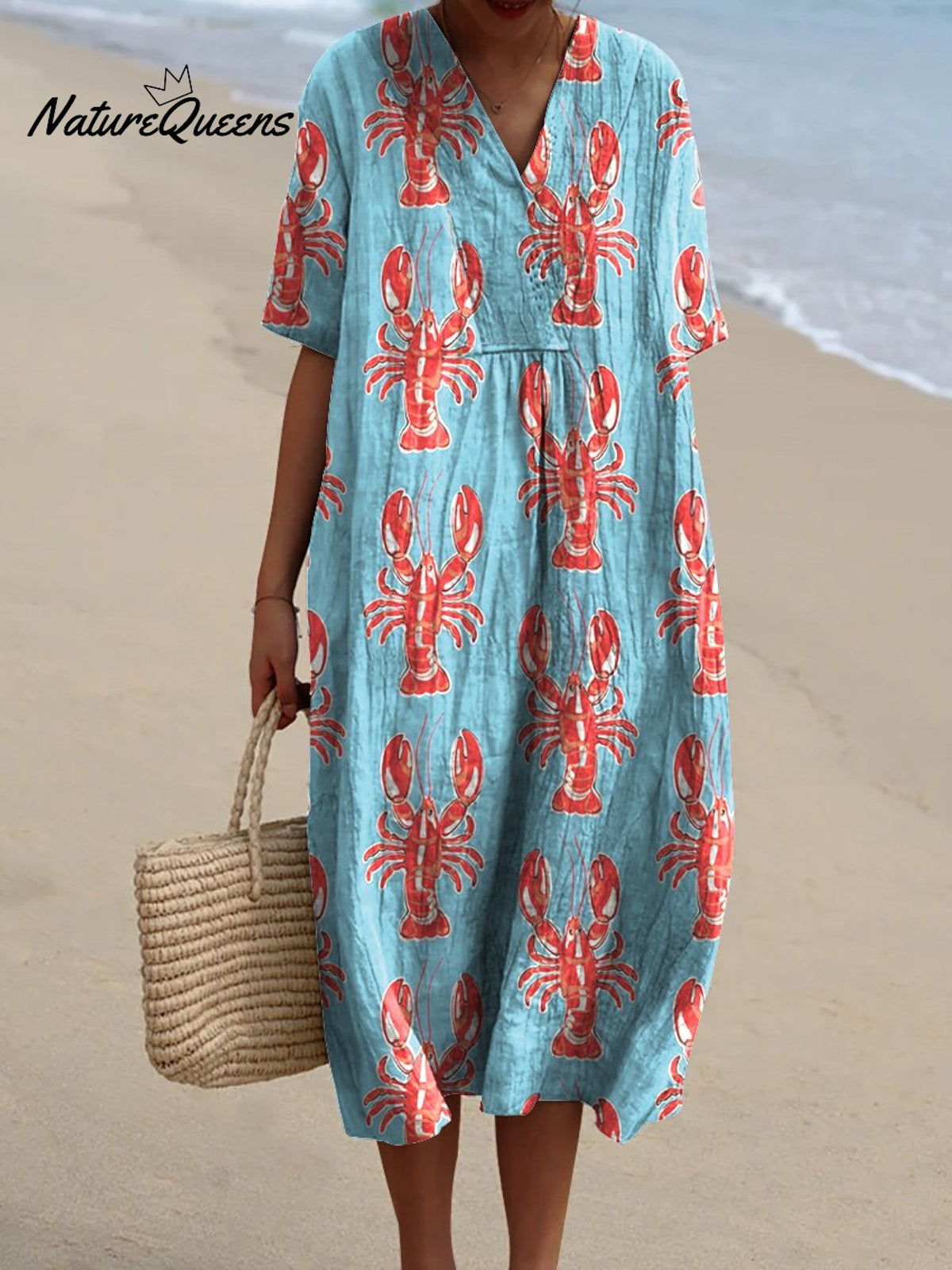 Lobster Repeat Pattern Printed Women's Flowy Dress