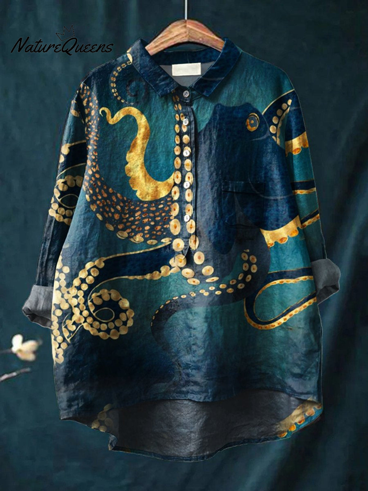 Women's OctopusArt Print Casual Cotton And Linen Shirt